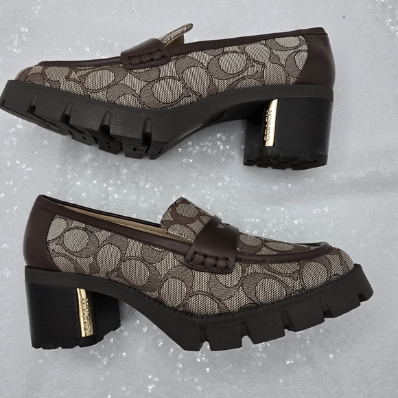Coach Cora Loafer Pump Signature Jacquard Office Casual Chunky Classic - Picture 8 of 12